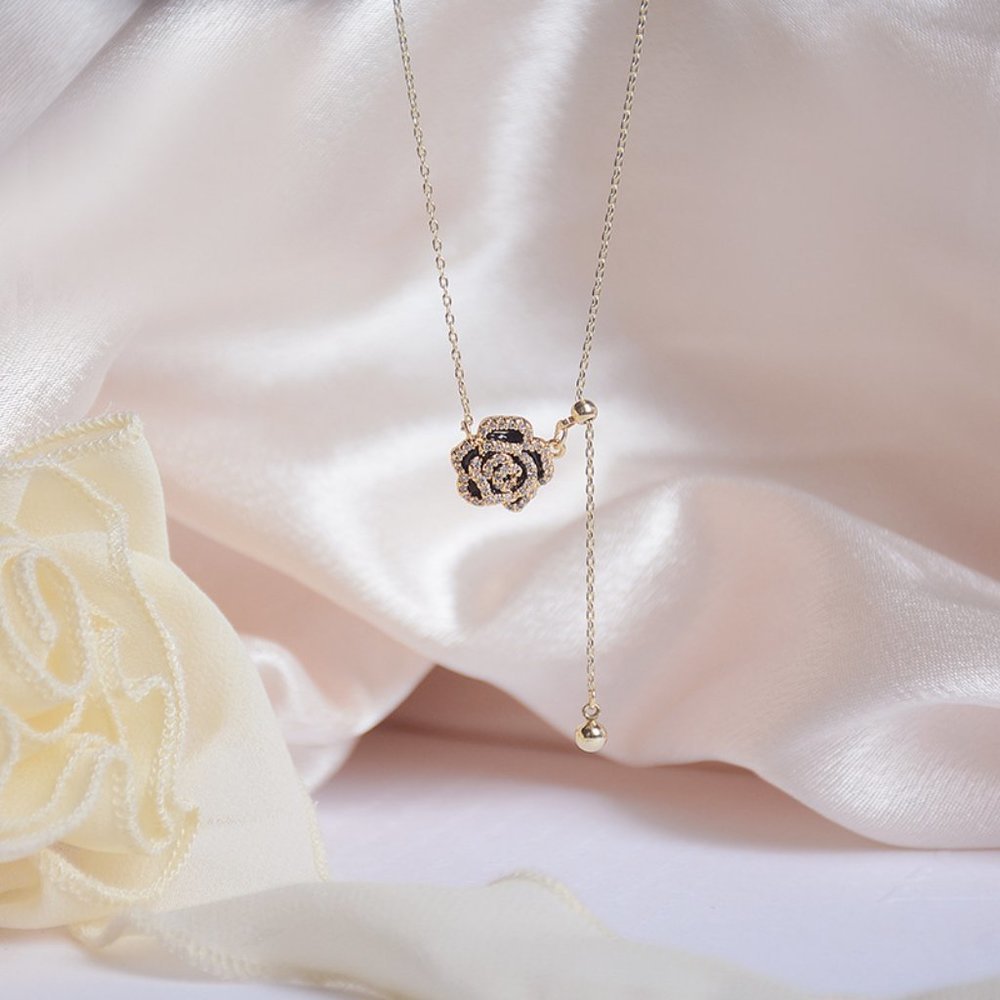 NEW 14K Gold Plated Diamond Camelia Necklace - Picture 7 of 8